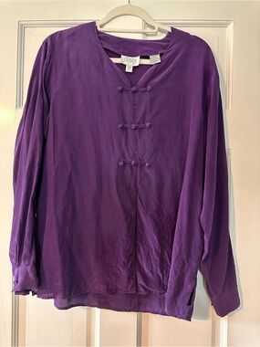 Vintage Purple Silk Blouse with Mandarin Toggles